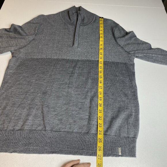 Calvin Klein Mens Sweater 1/4 Zip Gray Mock Neck Pullover Merino Wool Blend Sz L - Picture 5 of 9